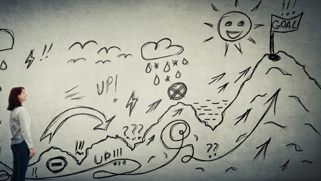 Eine Frau, die auf den Weg der Selbstführung sieht.